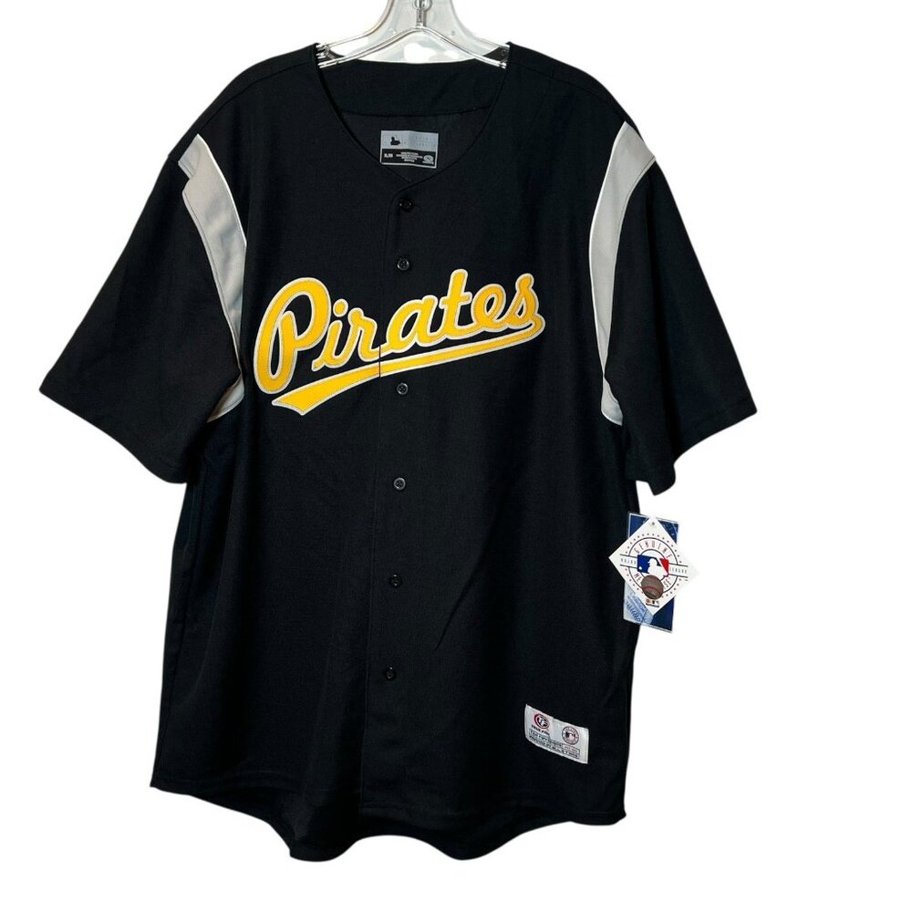 Pittsburgh Pirates Jersey Mens XL NWT MLB True‎ Fan Button Up Baseball Black